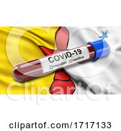 Flag Of Nunavut Waving In The Wind With A Positive Covid 19 Blood Test Tube