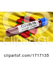 Poster, Art Print Of Flag Of Lancashire Waving In The Wind With A Positive Covid 19 Blood Test Tube