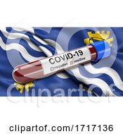 Poster, Art Print Of Flag Of Merseyside Waving In The Wind With A Positive Covid 19 Blood Test Tube