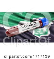 Poster, Art Print Of Flag Of South Yorkshire Waving In The Wind With A Positive Covid 19 Blood Test Tube
