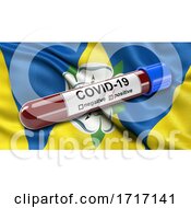 Poster, Art Print Of Flag Of West Yorkshire Waving In The Wind With A Positive Covid 19 Blood Test Tube