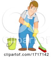 Poster, Art Print Of Cartoon Janitor Cleaning