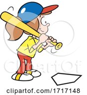 Cartoon Girl Batting And Playing Baseball