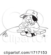 Poster, Art Print Of Cartoon Black And White Boy Pouting After Losing In A Baseball Game