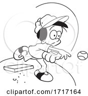 Boy Pitching A Baseball In Black And White