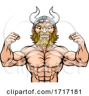 Poster, Art Print Of Viking Barbarian Mascot Muscle Strong Cartoon