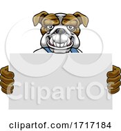 Bulldog Cartoon Mascot Handyman Holding Sign