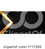 Poster, Art Print Of Abstract Banner Design With Gold Metallic Texture On Hexagonal Pattern Background