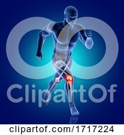 3D Male Medical Figure Running With Knee Bone Highlighted