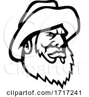 Poster, Art Print Of Old Fisherman Or Fisher Wearing Bucket Hat Mascot Black And White