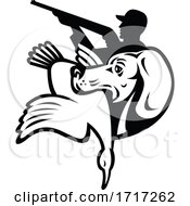 Poster, Art Print Of Retriever Dog With Goose Bird Hunter Shooting Retro Black And White