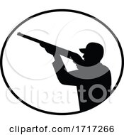 Poster, Art Print Of Bird Hunter Shooting Side Oval Retro Black And White