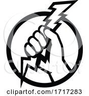 Poster, Art Print Of Hand Of An Electrician Holding Lightning Bolt Retro Black And White
