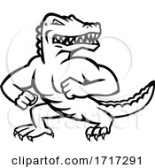 Poster, Art Print Of Gator Or Alligator Standing In Fighting Stance Mascot Black And White