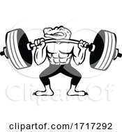 Poster, Art Print Of Alligator Weightlifter Lifting Heavy Barbell Mascot Black And White