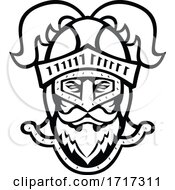Poster, Art Print Of Knight Head Wearing A Helmet With Ostrich Plumage Front Mascot Black And White