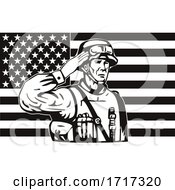 Poster, Art Print Of American Soldier Saluting Star Spangled Banner Usa Flag