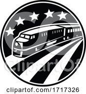 Diesel Locomotive Train With American USA Flag Stars Stripes Retro Black And White