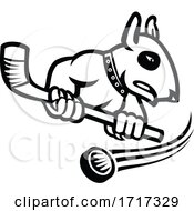 Bull Terrier With Ice Hockey Stick Mascot Black And White