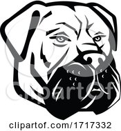 Poster, Art Print Of Bullmastiff Dog Head Mascot Black And White
