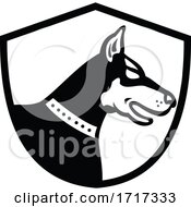 Doberman Pinscher Dog Head Side View Crest Retro Black And White