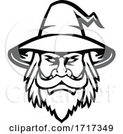 Poster, Art Print Of Black Wizard Sorcerer Or Magician Head Mascot Black And White