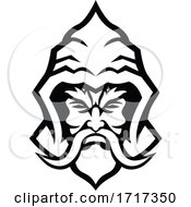 Wizard Sorcerer Warlock Head Front View Mascot Black And White by patrimonio