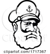 Poster, Art Print Of Sea Captain Old Sea Dog Or Skipper Mascot Black And White