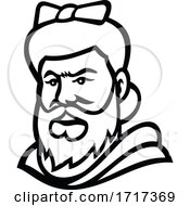 Head Of A Bearded Lady Mascot Black And White