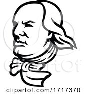 Poster, Art Print Of Head Of Benjamin Franklin Mascot Black And White