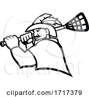Poster, Art Print Of Robin Hood Or Green Archer With Lacrosse Stick Sport Mascot Black And White