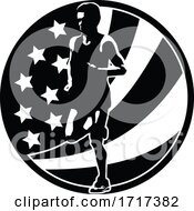 Poster, Art Print Of American Marathon Runner Running Usa Flag Circle Retro Black And White