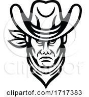 American Cowboy Head Sports Mascot Black And White by patrimonio