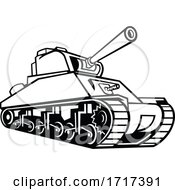 Poster, Art Print Of M4 Sherman Medium Tank Mascot Black And White