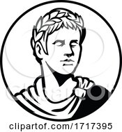 Poster, Art Print Of Ancient Roman Emperor Looking Side Circle Mascot Black And White