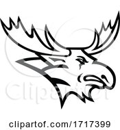 Poster, Art Print Of Bull Moose Or Elk Head Mascot Black And White