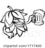 Poster, Art Print Of Hop Plant Drinking A Mug Of Ale Mascot Black And White