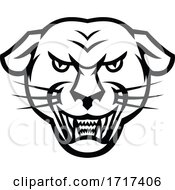 Poster, Art Print Of Angry Black Panther Head Baring Fangs Mascot Black And White