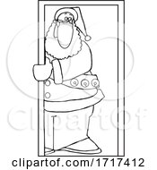 Poster, Art Print Of Cartoon Covid Santa Wearing A Mask In A Doorway