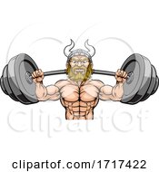 Poster, Art Print Of Viking Weight Lifting Mascot Muscle Gym Cartoon