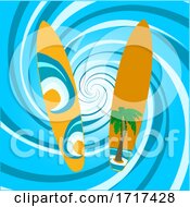 Poster, Art Print Of Decorated Clip Art Surfboard On Swirl Blue Background