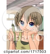 Poster, Art Print Of Manga Girl Studying In A Class Room