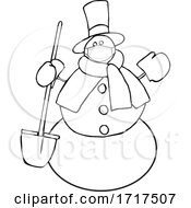 Poster, Art Print Of Cartoon Snowman Wearing A Mask And Holding A Shovel