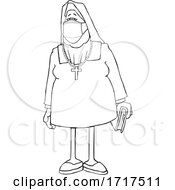 Poster, Art Print Of Cartoon Black And White Nun Nun Wearing A Face Mask
