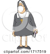 Poster, Art Print Of Cartoon Nun Wearing A Face Mask
