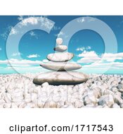 Poster, Art Print Of 3d Landscape With Balancing Zen Pebbles With Sunny Blue Sky