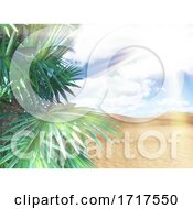 Poster, Art Print Of 3d Sunny Beach Landscape With Palm Tree Against Sunny Sky