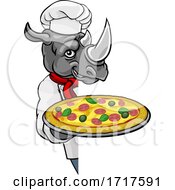 Rhino Pizza Chef Cartoon Restaurant Mascot Sign