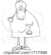 Poster, Art Print Of Cartoon Black And White Angry Granny Wearing A Mask And Flipping The Bird