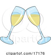 Two Wine Glasses Toasting With White Wine At A Wedding Anniversary Or Other Event